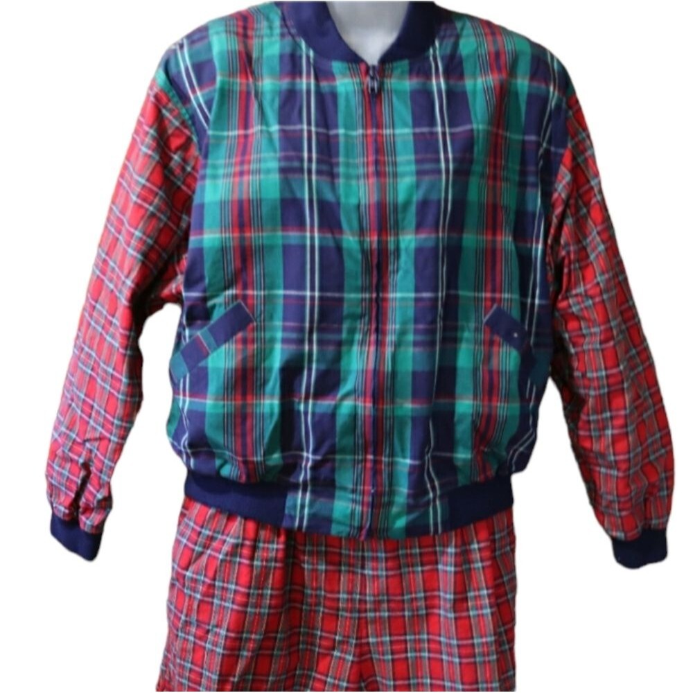 David Brooks Plaid Red & Green 3 Piece Golf Jacket & Shorts Set Small